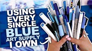 SO MUCH BLUE! | Drawing Something Using Every BLUE PEN, PENCIL, MARKER, WATERCOLOR, ETC I Own.