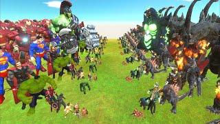 SUPERHEROES MONSTERS WAR - SUPERHEROES TEAM vs KAIJU MONSTERS TEAM - Animal Revolt Battle Simulator