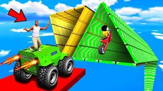SHINCHAN AND FRANKLIN TRIED THE IMPOSSIBLE DUAL TRAINGULAR SPEED BOOSTER PARKOUR CHALLENGE GTA 5