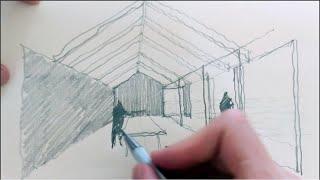 My Freehand Architectural Sketching Process (One Point Perspective)