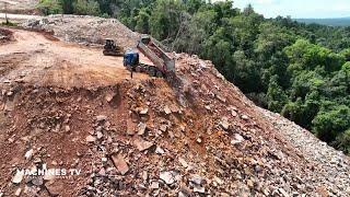 Amazing Project Truck Dumping Big Stone On High of Mountain Bulldozer ZOOMLION Pushing Clearing