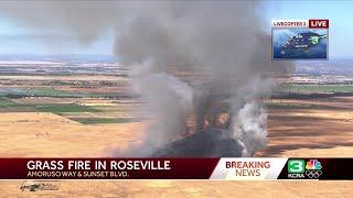 LiveCopter 3 shows a vegetation fire in west Roseville sparked by vehicle