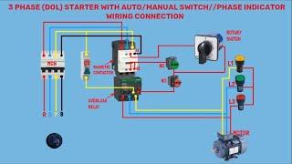 3 PHASE (DOL) STARTER WITH AUTO/MANUAL SWITCH//PHASE INDICATOR WIRING CONNECTION//VIDEO ANIMATION