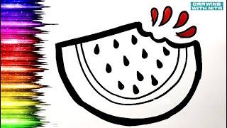 Watermelon  Drawing, Colouring for Kids, Drawing for Kids, Fruits Drawing, ​⁠ @DRAWINGWITHNITA