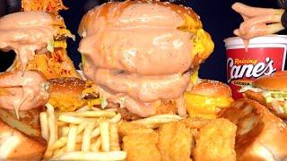 ASMR MUKBANG EXTRA CANES SAUCE MCDONALDS BIG MAC BURGERS CHEESY BULDAK CHICKEN & FRIES | WITH CHEESE