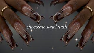 Chocolate Swirl Nails| simple fall nails + classy nail art!| ASMR