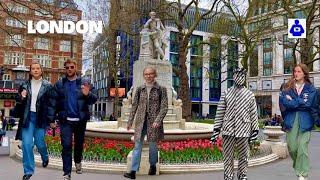 London Spring Walk  West End, SOHO to Leicester Square| Central London Walking Tour  4K HDR