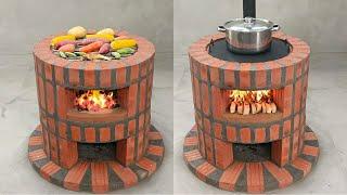 Building a 2 in 1 wood stove from red bricks and cement is awesome