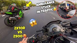 Traffic RaceB/W ZX10R vs Z900 || Crazy Ride|| Helping Ambulance Stuck in Traffic