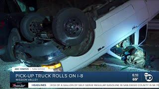 Pickup truck rolls over on I-8, at least 1 person taken to hospital