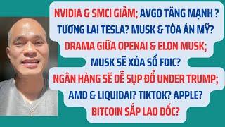 NVIDIA & SMCI giảm; AVGO tăng? Tương lai Tesla? Xóa sổ FDIC? Bitcoin sắp lao dốc? OpenAI &Musk?