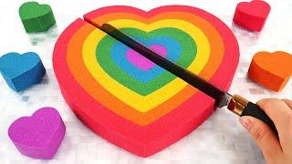 Satisfying Video l Kinetic Sand Rainbow Heart Cake Cutting ASMR RainbowToyTocToc