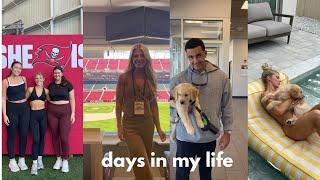 VLOG: vet appt, speaking at She is Football, teaching a workout class, pool day, grocery haul