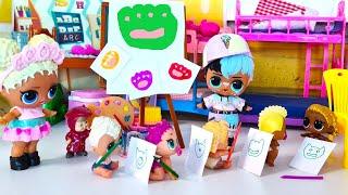 DRAW A LOL surprise Doll ON YOUR NEIGHBOR'S BACK! In kindergarten! CARTOONS DARINELKA