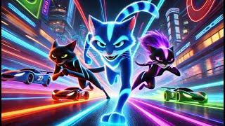 neon cats take over the city in epic race #cat #cute #ai #catlover #catvideos #cutecat #aicat