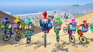 Rainbow Spiderman x PS4 Spiderman vs Longest Ramp in GTA 5 - Jumping from Highest in GTA 5