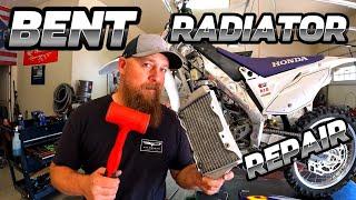 How to fix any bent dirt bike radiator, The easy way for free.