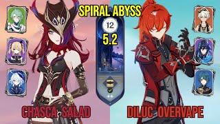 C1 Chasca Salad & Ororon + C6 Diluc Overvape | Spiral Abyss 5.2 | Genshin Impact