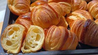 No folding! Homemade pastry bread. Flaky, buttery, and hollow like croissant.Tasty!