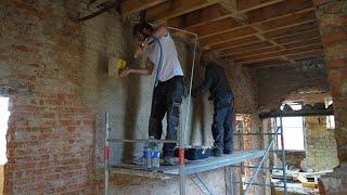 Lime spraying the internal walls.