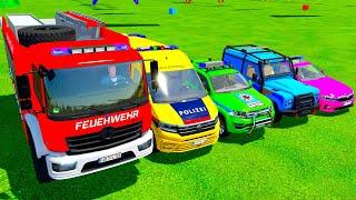 TRANSPORTING COLOR FIRE DEPARTMENT, VOLKSWAGEN, JEEP, BMW ! - Farming Simulator 22