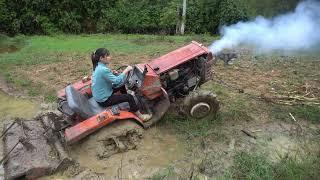 Rescue agricultural tractor from deep muddy field - Help man rescue farm machine - Full restoration