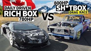 All-Canadian No Prep Drag Race Showdown! DDE’s 780hp Lamborghini Aventador SVJ vs 800hp Chevy C10