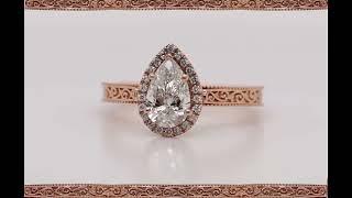 Hand Engraved Pear Shaped Halo Engagement Ring- Fascinating Diamonds