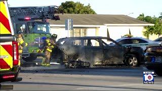 Motorcyclist injured after fiery crash with SUV in Miami-Dade