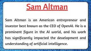 Sam Altman Essay Writing in English|Essay on Sam Altman|Sam Altman Biography  in English|Information