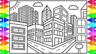 How to Draw a CITY for Kids City Drawing for Kids | City Coloring Pages for Kids