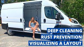 Deep Cleaning, Rust Prevention & Visualizing a Layout | Ram ProMaster Van Build Series 1 | Van Life