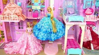 Princess Barbie Rapunzel Pink Purple Castle All Day Routine! Morning to Night Putri Barbie Castelo