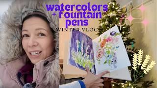 Art Vlog ️ Watercolor Painting, Sailor Fude Fountain Pen Comparison, and SNOW DAY Fun In The City