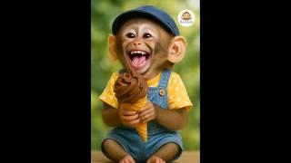 baby monkey eating ice cream 