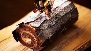 クリスマスケーキ「ブッシュ・ド・ノエル・ショコラ」の作り方 Christmas Chocolate Log Cake