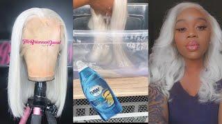 how to: GET WHITE HAIR| dyed my wig icy white grey| HOW TO REMOVE PURPLE TINT FROM GREY HAIR