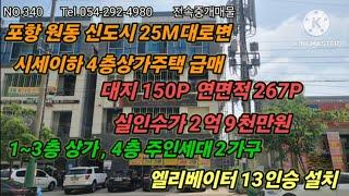 포항 원동신도시 택지내 대단지APT밀집지역 25M대로변에 입지한 시세이하 상가주택 급매 예상인수가 몽땅2억9천만원