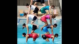 10 person tower of women in the pool #keithandrewnetwork #dumbo #humanpyramid #humanpyramid