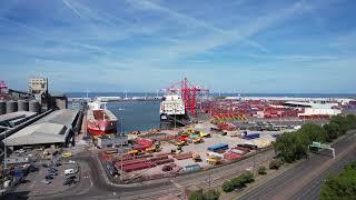 Drone Facing Seaforth Docks - Liverpool Drone Video - Gladstone Dock Stock Footage - Drone at Docks