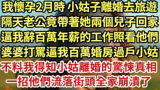 我懷孕2月時 小姑子離婚去旅遊，隔天老公竟帶著她兩個兒子回家，逼我辭百萬年薪的工作照看他們，婆婆打罵逼我百萬婚房過戶小姑，不料我得知小姑離婚的驚悚真相，一招他們流落街頭全家崩潰了#為人處世#養老#中年