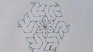 9 to 5 dots beautiful birds rangoli design | Chukkala Muggulu