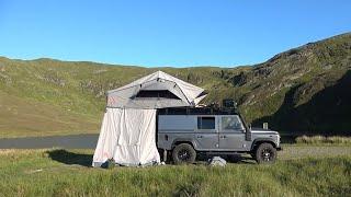 Land Rover Defender Mountains Roof Tent Camping