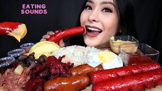 ASMR EATING FILIPINO BREAKFAST (HOTDOG, TOCINO, TAPA, LONGGANISA, CORNED BEEF) + MANGOS MUKBANG