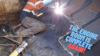 EP44- Rebuilding a liveaboard steel trawler, Starboard side engine room hull repair