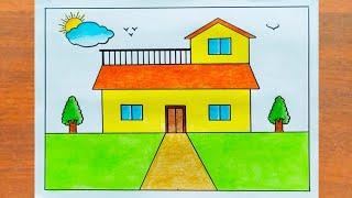 House Drawing / How to Draw a Simple House Step By Step / House Scenery Drawing Easy