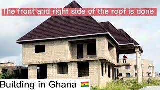 The front and right view of the roofing Is done. Building in Ghana  but living in Finland 