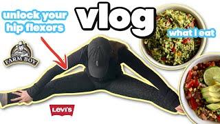 WHAT I EAT IN A DAY, UNLOCK YOUR HIP FLEXORS, LEVI'S HAUL + FARMBOY GROCERY SHOP