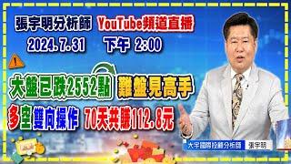 2024.7.31 張宇明台股解盤 大盤已跌2552點，難盤見高手，多空雙向操作，70天共賺112.8元【#張宇明分析師】