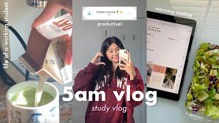 5am STUDY VLOG  early morning routine, cafe wfh, premed intern (productive & realistic!)